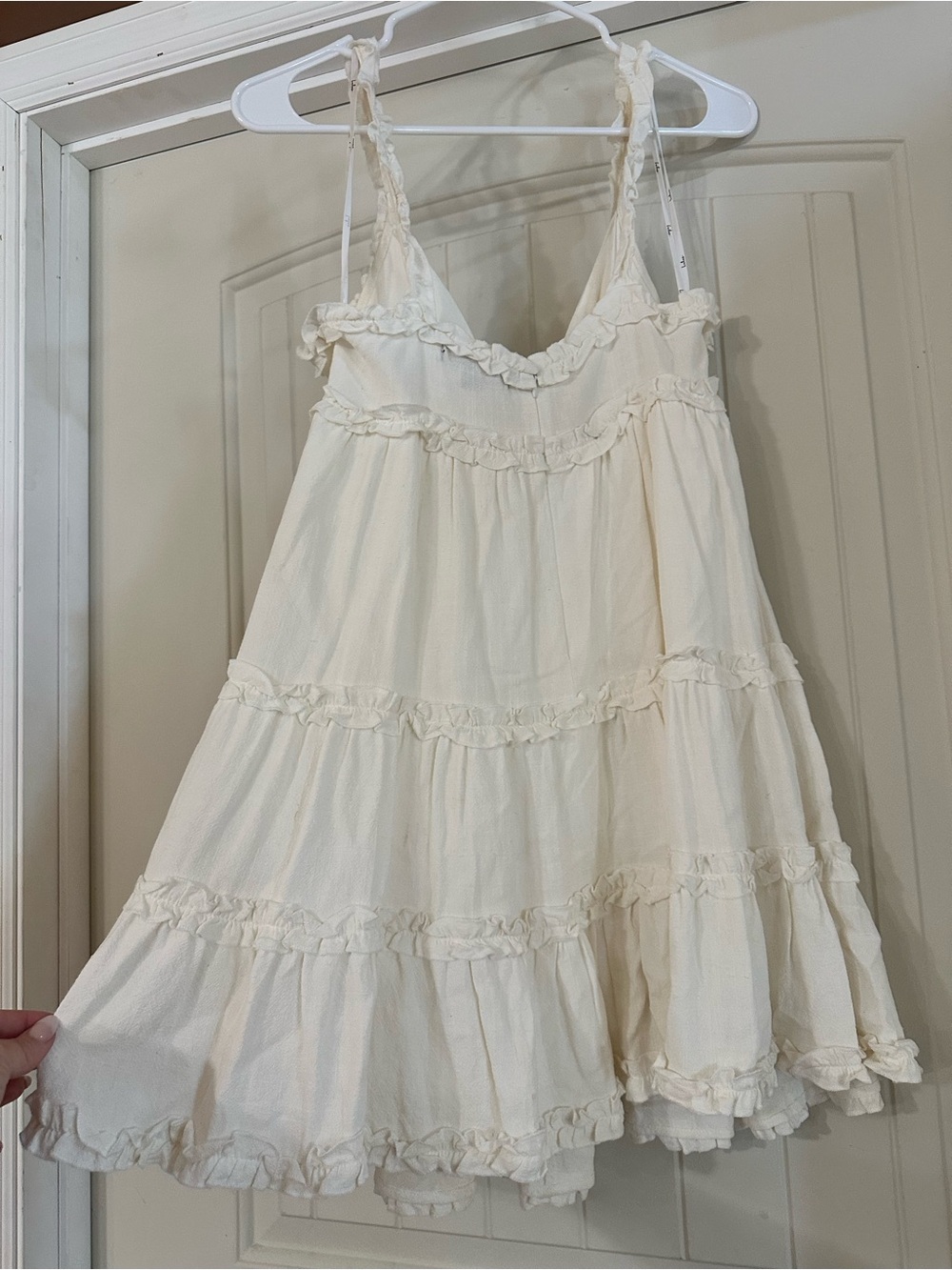 Lulu's Cream Ruffled Tie-Front Mini Dress - Picture 4 of 5